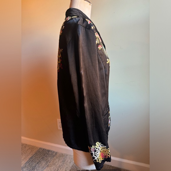 Johnny Was Black Blazer With Multicolored Floral, Peacock & Feather Designs - Picture 4 of 5